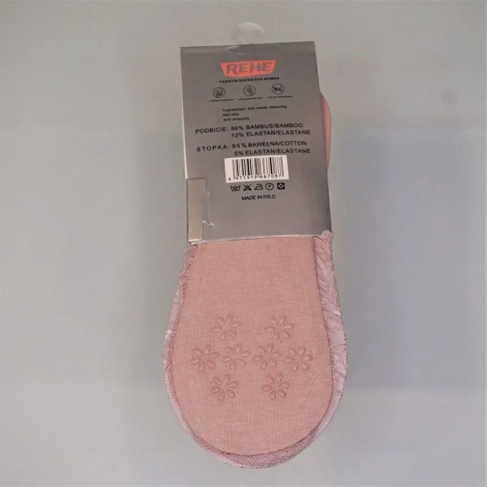 REHE Invisible Socks Laced Women Fashion No Slip Silicon Grip 2 Pairs